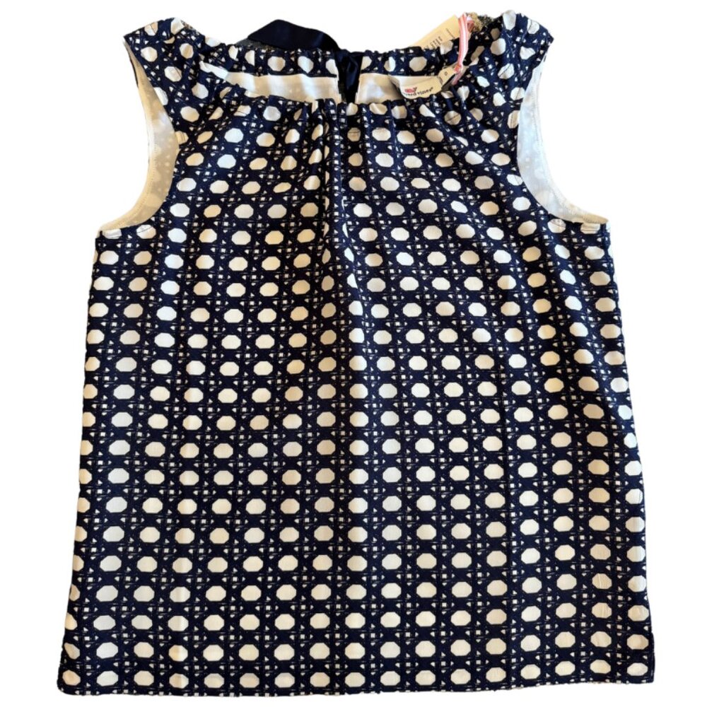 Vineyard Vines Silk Caning Print Sleeveless Top Nautical Navy Size 0 NWT